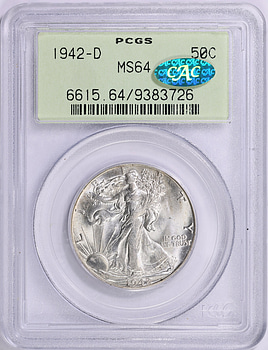 1942-D Walking Liberty Half Dollar PCGS MS-64 (CAC Green