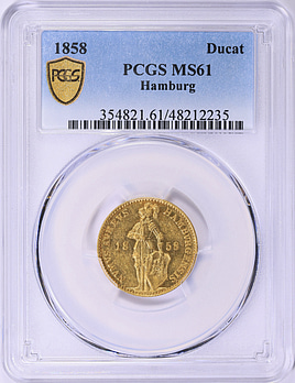 Germany - Hamburg 1858 Gold Ducat KM-579 PCGS MS-61 (AGW = 0.1098