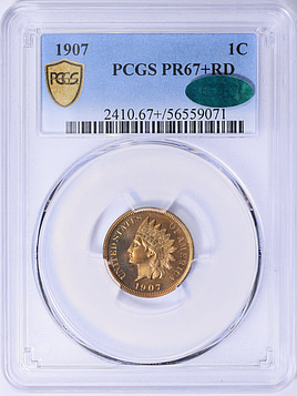 1907 Indian Cent PCGS Proof-67+ RD (CAC Green) (Toned) (Item
