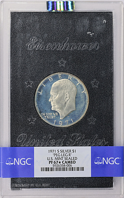 1971-S Eisenhower Dollar Silver Peg Leg R NGC Proof-67 ☆ CAMEO