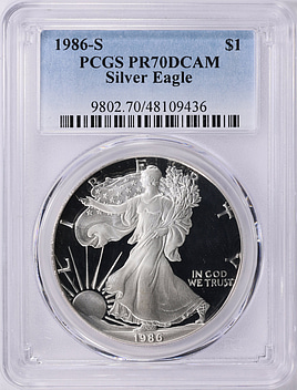1986-S $1 Silver Eagle PCGS Proof-70 DCAM (Item 1911636