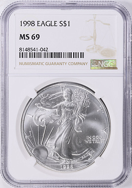1998 $1 Silver Eagle NGC MS-69 (Item 1912994) | GreatCollections