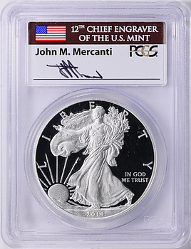 2014-W $1 Silver Eagle PCGS Proof-70 DCAM (Mercanti Signed Flag