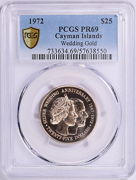 Cayman Islands 1972 Gold $25 Silver Royal Wedding Anniversary KM