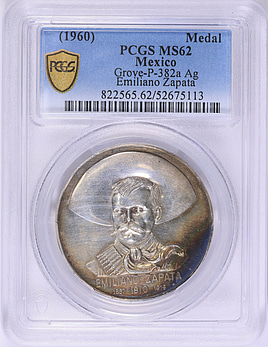 Mexico ND (1960) Silver 37mm Emiliano Zapata Medal PCGS MS-62