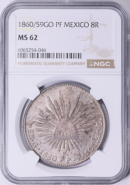 Mexico 1860/59-Go PF Silver 8 Reales KM-377.8 NGC MS-62 (Item