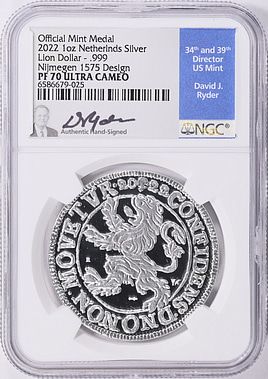Netherlands 2022 Silver Lion Dollar Restrike NGC Proof-70 UC