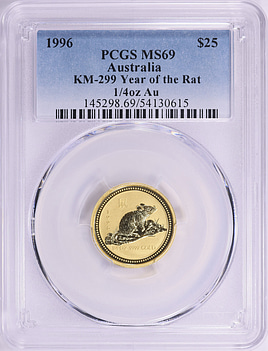 Australia 1996 Gold $25 Lunar Series, Year of the Rat KM-299 PCGS