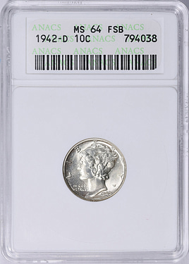 1942-D Mercury Dime ANACS MS-64 FB OH (Item 1930900