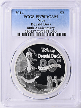 Niue 2014 Silver $2 Donald Duck 80th Anniversary KM-2186 PCGS