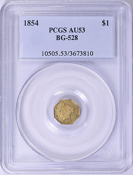 1854 California Fractional Gold $1 Octagonal Liberty Gold Dollar