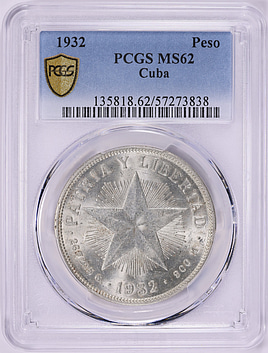 Cuba 1932 Silver Peso KM-15.2 PCGS MS-62 (Item 1941493