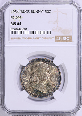 1954 Franklin Half Dollar Bugs Bunny FS-402 NGC MS-64 (Toned
