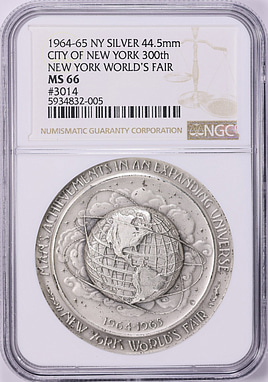 1964-65 Silver 44.5mm City of New York 300th Anniversary New York
