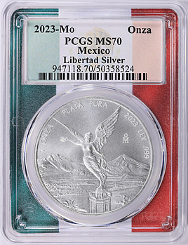 Mexico 2023-Mo Silver Onza Libertad KM-639 PCGS MS-70 (Flag Frame