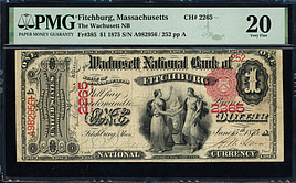 Fr. 385 Fitchburg, Massachusetts 1875 $1 Note The Wachusett