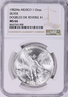 Mexico 1982-Mo Silver Onza Libertad Doubled Die Reverse #1 KM