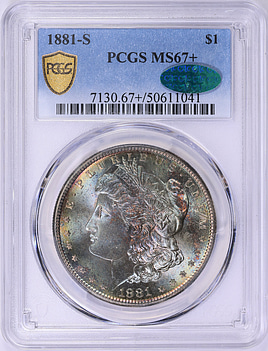 1881-S Morgan Silver Dollar PCGS MS-67+ (CAC Green) (Toned) (Item