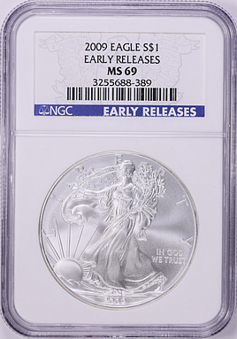 2009 $1 Silver Eagle Early Releases NGC MS-69 (Item 1955169