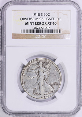 Mint Error 1918-S Walking Liberty Half Dollar Obverse Misaligned