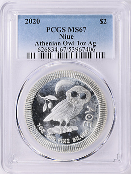 Niue 2020 Silver $2 Athenian Owl KM-1429.1 PCGS MS-67 (Item