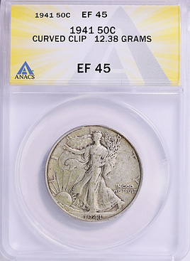 Mint Error 1941 Walking Liberty Half Dollar Curved Clip 12.38