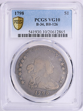 1798 Draped Bust Silver Dollar B-34 BB-126 PCGS VG-10 (Toned) (MJ Sullivan Collection)