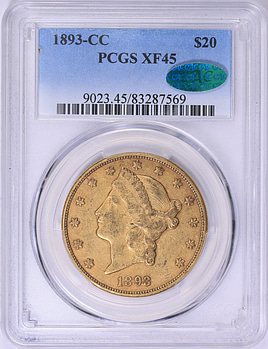 1893-CC Liberty Gold Double Eagle PCGS XF-45 (CAC Green) (Item