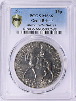 1977年銘　イギリス　ジュビリー　メダルPR64 PCGS 準最高鑑定 Great Britain 1977 25 Pence Queen Elizabeth II's Silver Jubilee KM