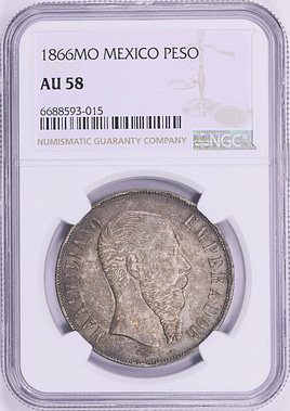 Mexico - Empire of Maximilian 1866-Mo Silver Peso KM-388.1 NGC AU