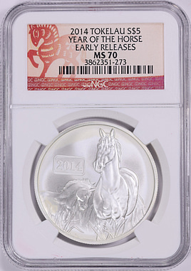 TOKELAU YEAR OF THE HORSE 銀貨2014 SILVER Tokelau 2014 Silver $5 Lunar Series, Year of the Horse KM-71 Early