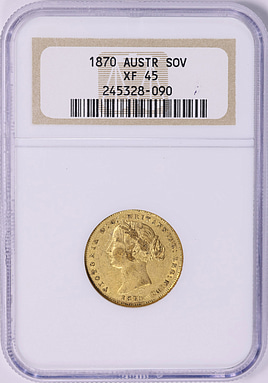 Australia 1870-SY Gold Sovereign KM-4 NGC XF-45 (AGW = 0.235 Oz