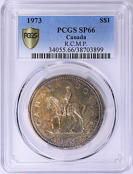 Canada 1973 Silver Dollar R.C.M.P. Centennial KM-83 PCGS SP-66