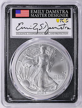 2023 $1 Silver Eagle First Day of Issue PCGS MS-70 (Emily Damstra