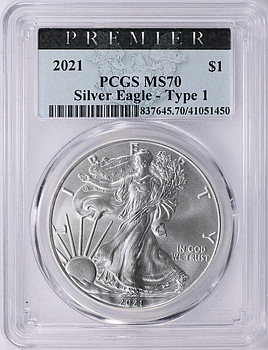 2021 $1 Silver Eagle Type 1 PCGS MS-70 (Premier Label) (Item