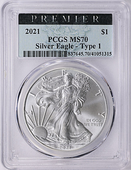 2021 $1 Silver Eagle Type 1 PCGS MS-70 (Premier Label) (Item