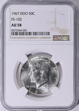 1967 Kennedy Half Dollar Doubled Die Obverse FS-102 NGC AU-58