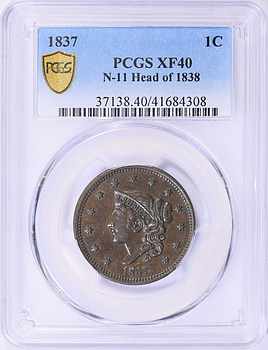 1837 Matron Cent Newcomb-11 PCGS XF-40 BN (Item 1980715