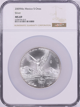 Mexico 2009-Mo Silver 5 Onza Libertad KM-615 NGC MS-69 (ASW