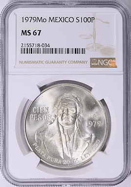 Mexico 1979-Mo Silver 100 Pesos KM-483.2 NGC MS-67 (Item 1988624