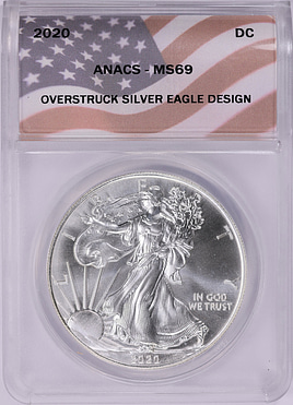 2020 Overstruck Silver Eagle Design Daniel Carr Token ANACS MS-69