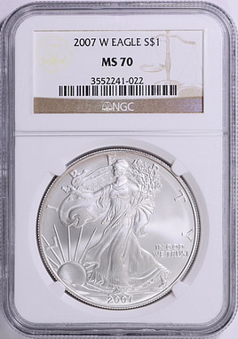 2007-W $1 Silver Eagle Burnished NGC MS-70 (Toned) (Item 1993658