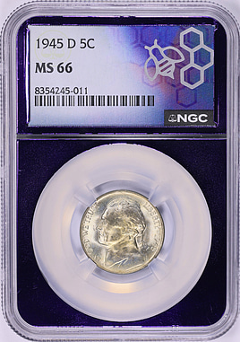 1945-D Jefferson Nickel NGC MS-66 (Purple Bee Frame Holder) (Item