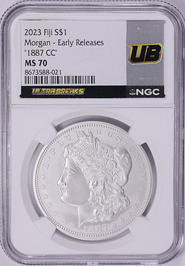 Fiji 2023 Silver Dollar 1887-CC Morgan Early Releases NGC MS-70