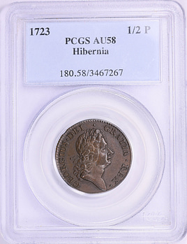 1723 Woods Hibernia Halfpence PCGS AU-58 (Item 1998429