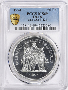 フランス50フラン銀貨 1974年 avers de la 20 francs. フランス50