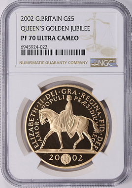 Great Britain 2002 Gold £5 Queen Elizabeth II's Golden Jubilee KM