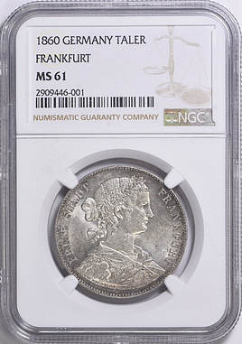 Germany - Frankfurt 1860 Silver Thaler KM-360 NGC MS-61 (Item