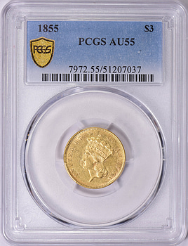 1855 Three-Dollar Gold Piece PCGS AU-55 (Item 1999642