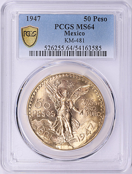 Mexico 1947 Gold 50 Pesos KM-481 PCGS MS-64 (AGW = 1.2057 Oz